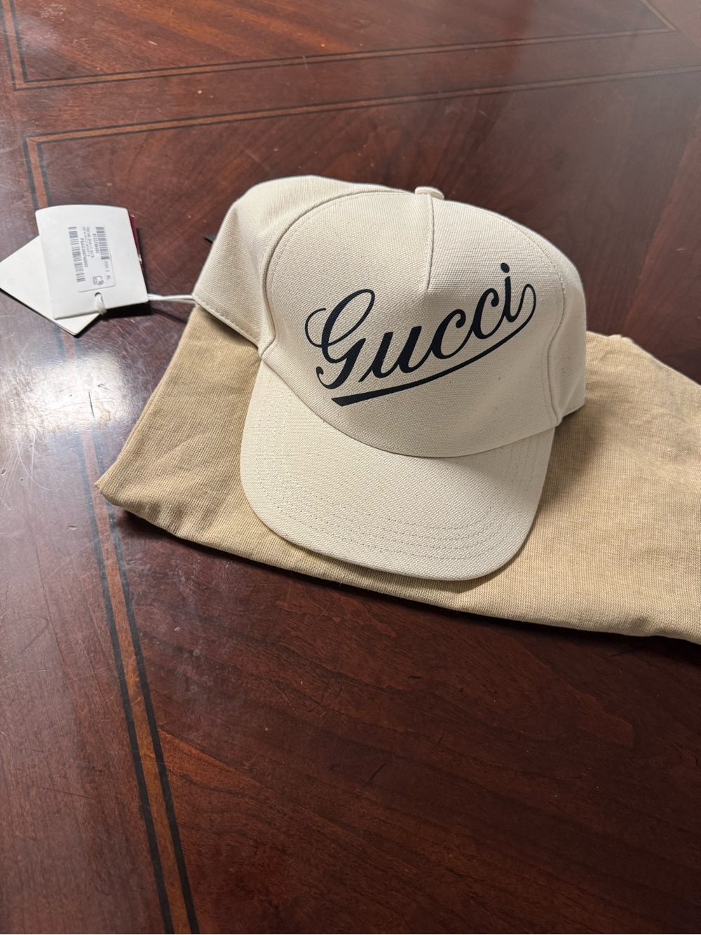 Gucci Cream Baseball Cap with Black Script Logo